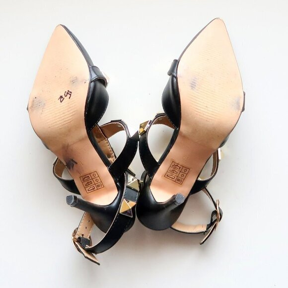 Nicole Miller Selty Black & Gold Pointy Toe Studded Heels / Pumps / Sandals 6.5 - Picture 7 of 16